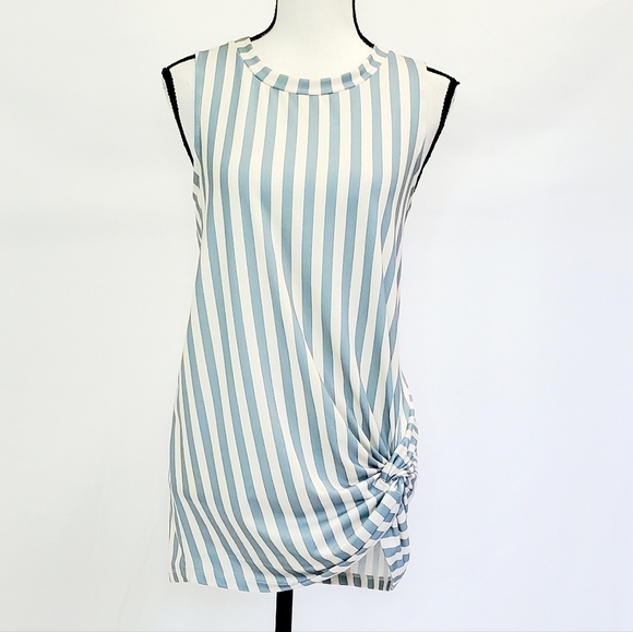 love, Fire Tops - Love Fire Light Blue & White Striped Twist Side Sleeveless Top